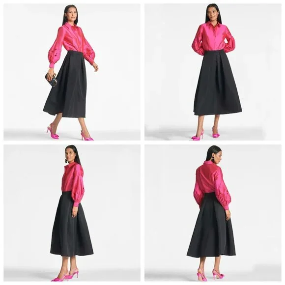 NWT Sachin & Babi Astor Top Embroidered Taffeta Button Down Blouse Fuchsia M